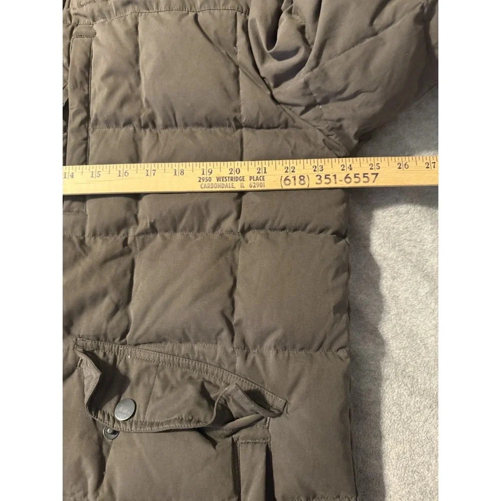 Cabela's Goose Down Quilted Puffer Parka Jacket Hooded Brown Fleece Lined Mens M